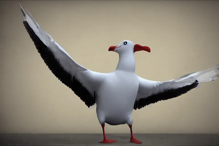 Prompt: giant seagull with human arms, extremely realistic, extremely detailed