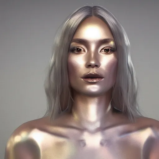 Prompt: beautiful pragmatic face, crystal, platinum, copper, biomechanoid with incredible iridescent pearlescent voluminous fiberoptic hair, crystalline masterpiece implants, hyperdetailed face, elegant pose, movie still, intricate, octane render, cinematic forest lighting, unreal engine, dieselpunk setting, crepuscular rays, god rays.