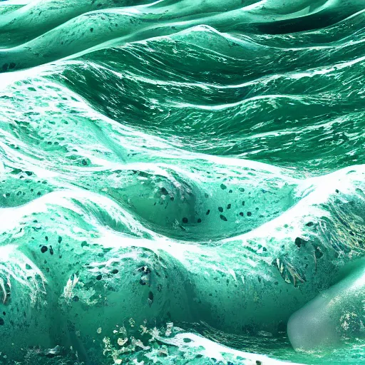 Prompt: A Huge Tidal Wave of clear green resin and foam, Kanagawa, photorealistic 8K HD octane render