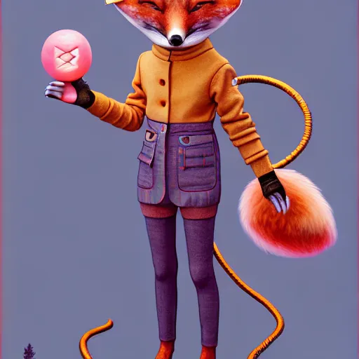 Image similar to full shot of a fox android character:: by Martine Johanna and Simon Stålenhag and Chie Yoshii and Casey Weldon and Guillermo del toro :: ornate, dynamic, particulate, pastel colors, intricate, elegant, highly detailed, centered, artstation, smooth, sharp focus, octane render, 3d