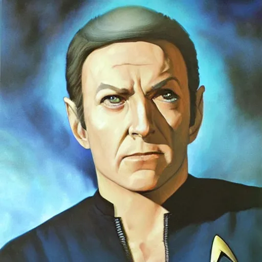 Image similar to data from star trek the next generation series. realistic concept art painting,