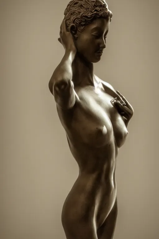 Image similar to detailed photo of beautiful woman statue, various poses, photorealism, intricate detail, a few light reflexions, museum diffuse lighting