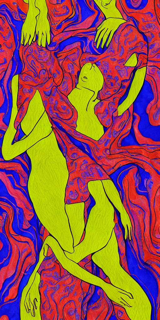 Image similar to bodies made of swirling fabric, two human bodies cuddling