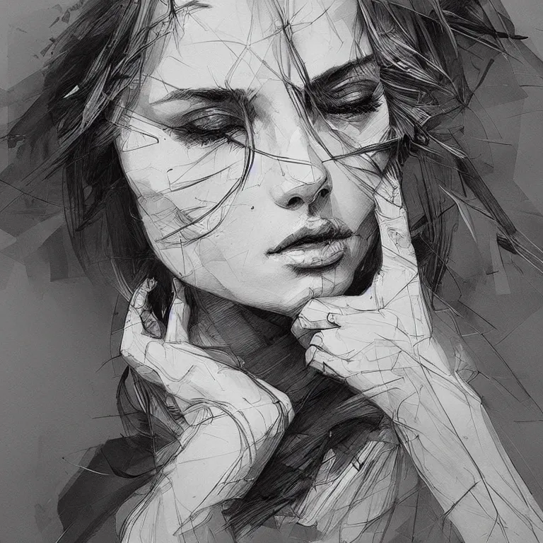 Prompt: beautiful rough pencil sketch portrait by hopare, masterpiece, sharp, intricate, highly detailed, artstation