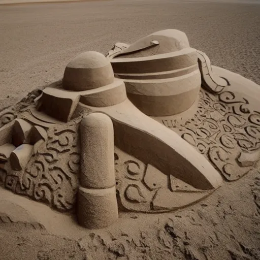 Image similar to sand sculpture of a rocketship