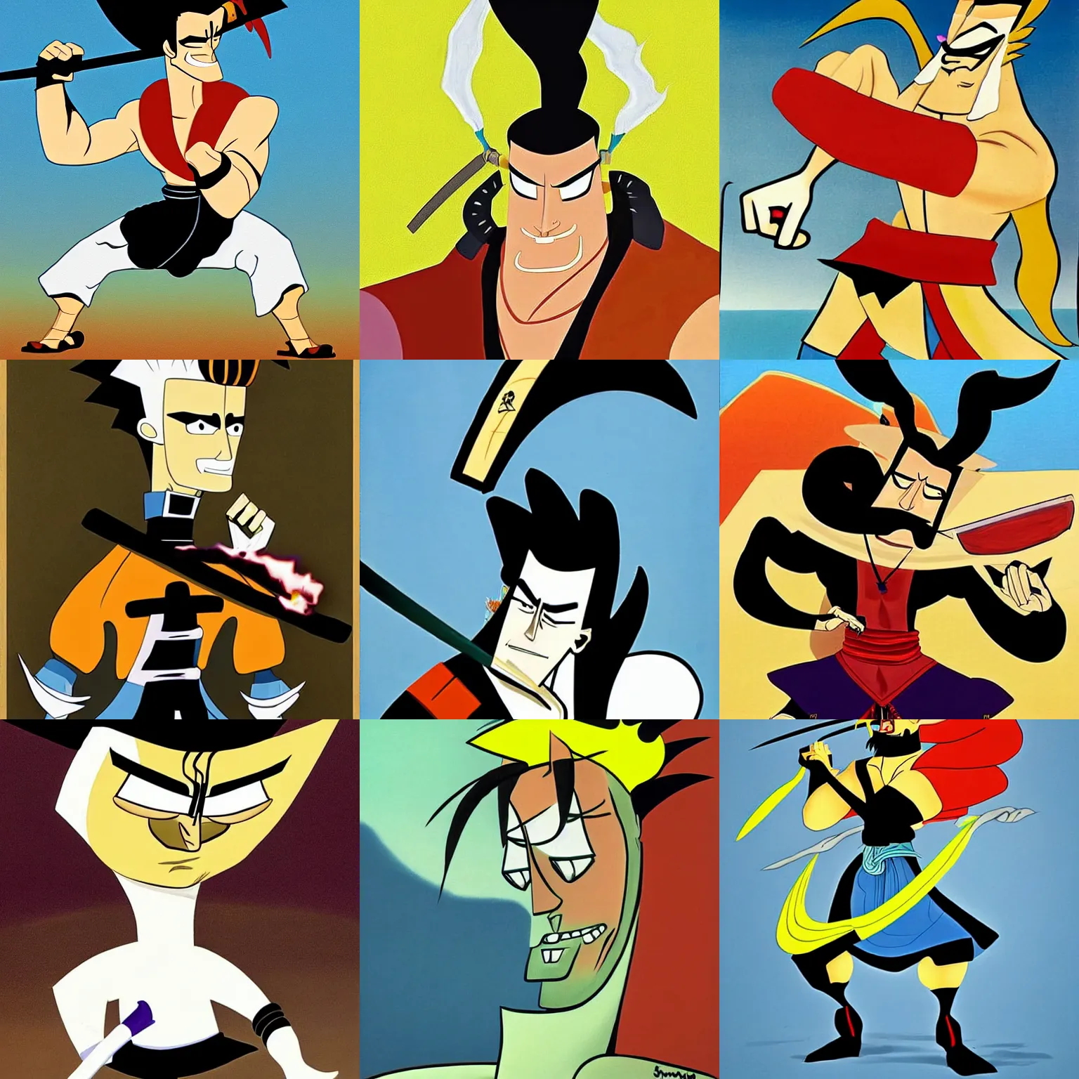 Prompt: samurai jack johnny bravo by salvador dali