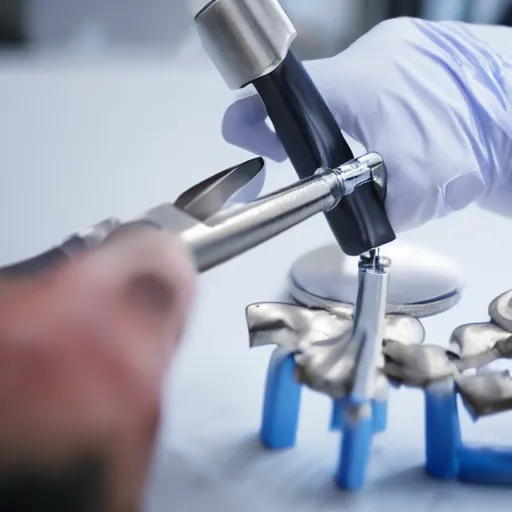 Prompt: orthopedic instrument maker at work, very photorealistic, professional photography