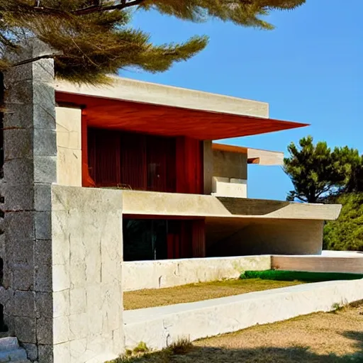 Image similar to House designed by Frank Lloyd Wright on a Greek island