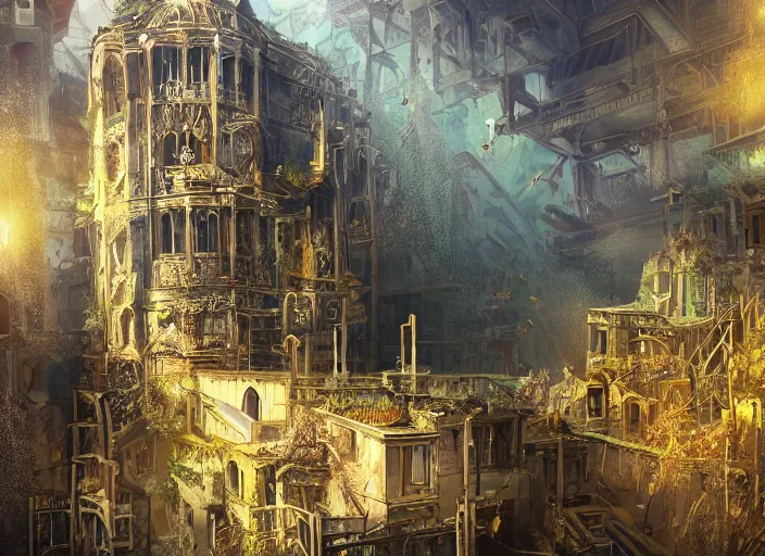 Image similar to cathedral favela, underwater environment, scenery, professional, award - winning, trending on artstation, hyper detailed, realistic, beautiful, emotional, shiny, golden, picture