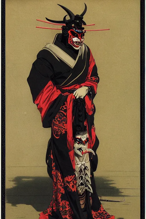 Prompt: portrait of a a fashionable ancient japanese demon oni wearing a cyberpunk bosozoku outfit, by bouguereau