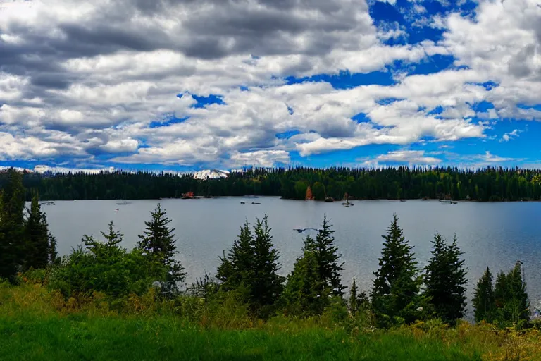 Prompt: Spirit Lake Washington panoramic view