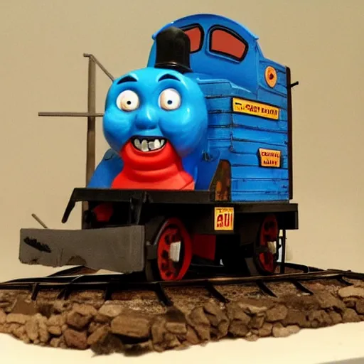 Prompt: zombie apocalypse thomas the tank engine sculpture