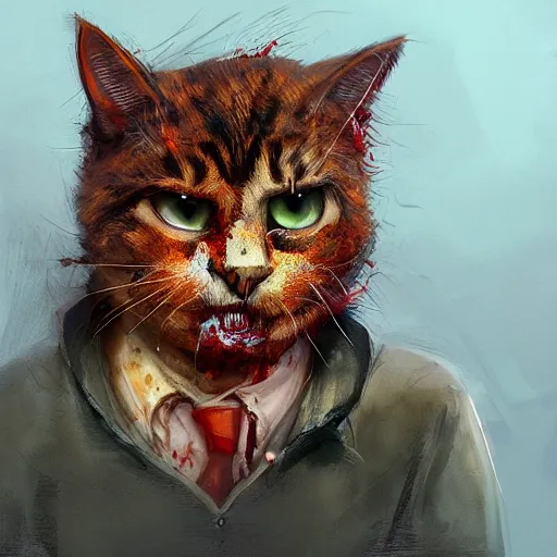 Prompt: a zombie Garfield the cat, by WLOP, horror, wounds, bloody, dark fantasy, trending on artstation