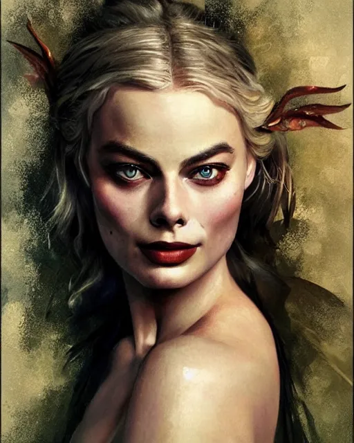 Prompt: margot robbie as a fairy, hyper realistic face, beautiful eyes, fantasy art, in the style of greg rutkowski