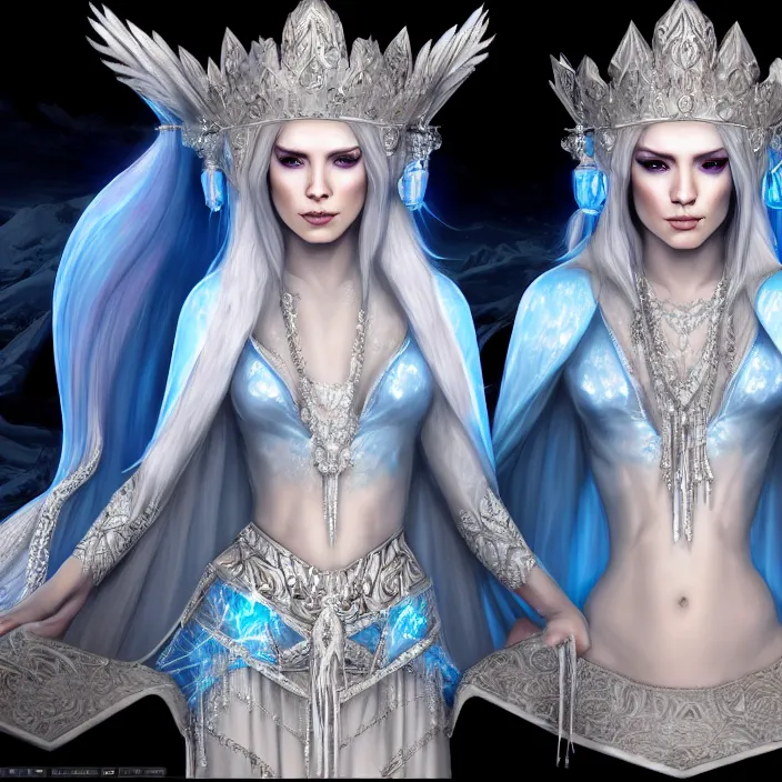 Image similar to beautiful ice queen in ornate robes, highly detailed, 8 k, hdr, award - winning, trending on artstation, anne stokes, photorealistic