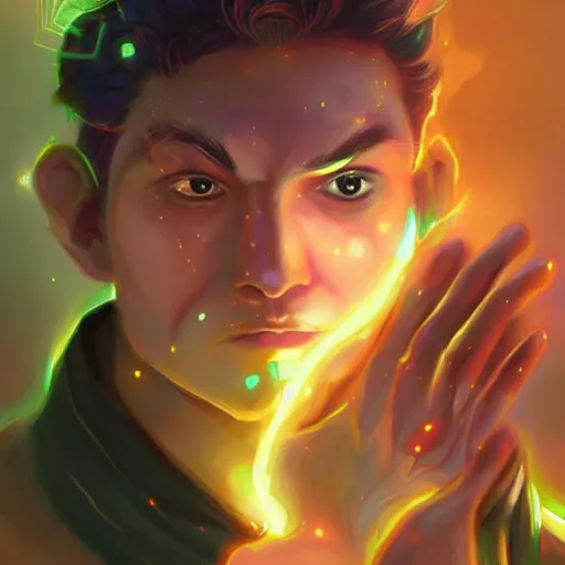 Image similar to a powerful psychic man emitting psychic powers, by ross tran,