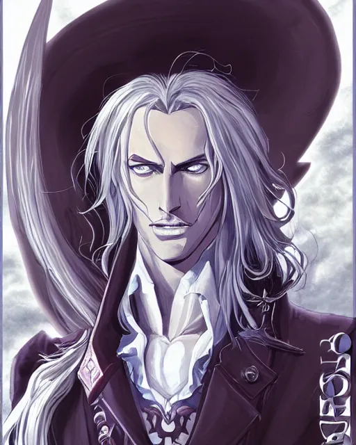 Image similar to portrait of alucard from castlevania, elegant, beautiful, mesmerizing, concept art, fancy clothing, highly detailed, artstation, behance, deviantart, trending, ayami kojima, shinichi sakamoto, kaoru mori