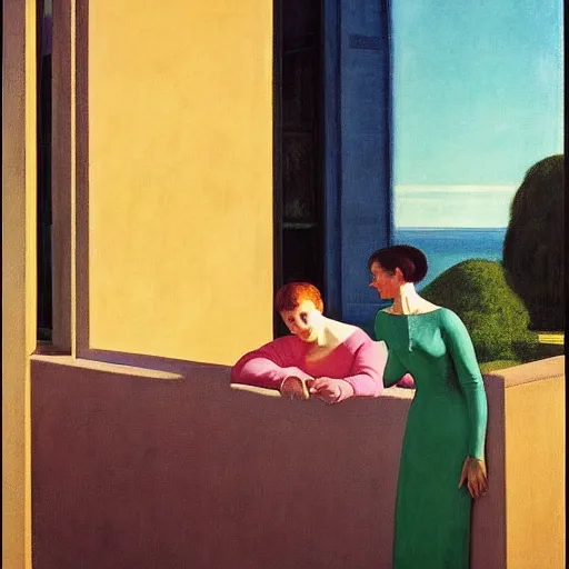 Image similar to a masterpiece, film still by edward hopper, by Pontormo, by klimt, art noveau, highly detailed, strong lights, liminal, eerie, Bright pastel colors