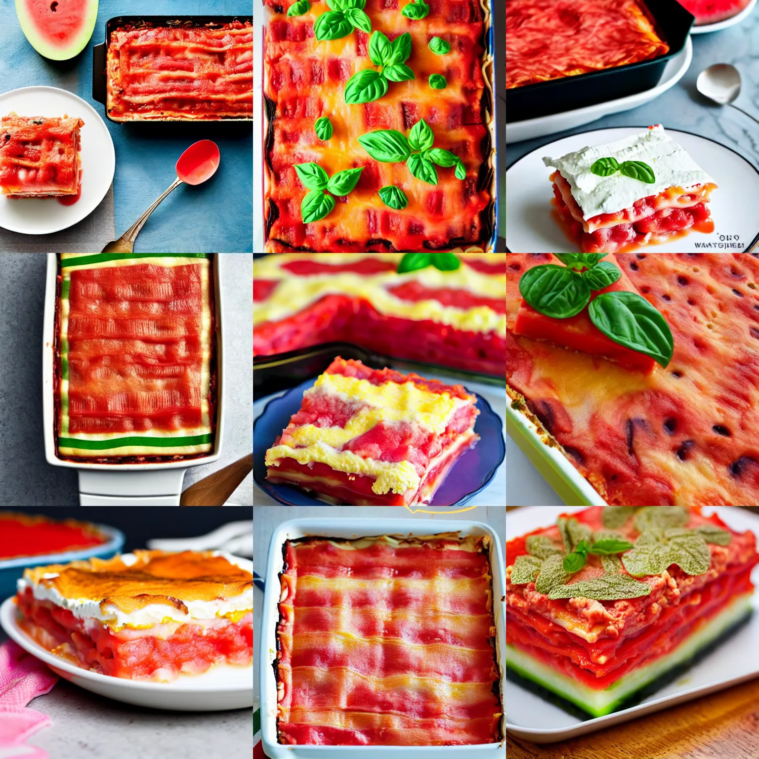 Prompt: a photograph of watermelon lasagna.