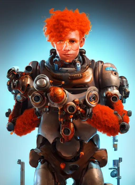 Image similar to biopunk portrait of curly orange hair man as a scientist, au naturel, hyper detailed, digital art, trending in artstation, cinematic lighting, studio quality, smooth render, unreal engine 5 rendered, octane rendered, art style by pixar dreamworks warner bros disney riot games and overwatch.