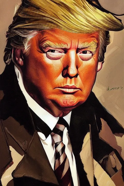 Image similar to donald trump, painting by jc leyendecker!! phil hale!, angular, brush strokes, painterly, vintage, crisp