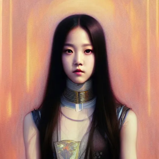 Prompt: jisoo of blackpink, hyperrealistic portrait, bladerunner street, art by artgerm and greg rutkowski and fra angelico and alphons mucha, fantasy art, photo realistic, dynamic lighting, artstation, poster, volumetric lighting, very detailed face, intricate complexity, rule of thirds, 8 k, award winning, unreal engine