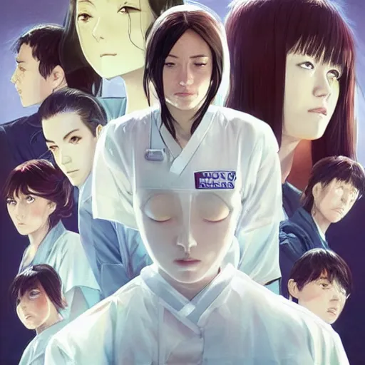 Image similar to manga girl in a white medical uniform with monkey pox, fine - face, olivia wilde, realistic shaded perfect face, fine details. anime. realistic shaded lighting poster by ilya kuvshinov katsuhiro otomo ghost - in - the - shell, magali villeneuve, artgerm, jeremy lipkin and michael garmash and rob rey