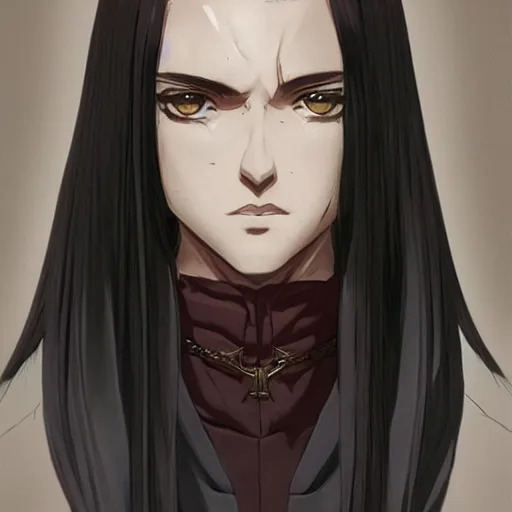 Prompt: ancient ricardo milos, elegant, long black hair, highly detailed, anime, artstation, concept art, art by wlop and miyazaki