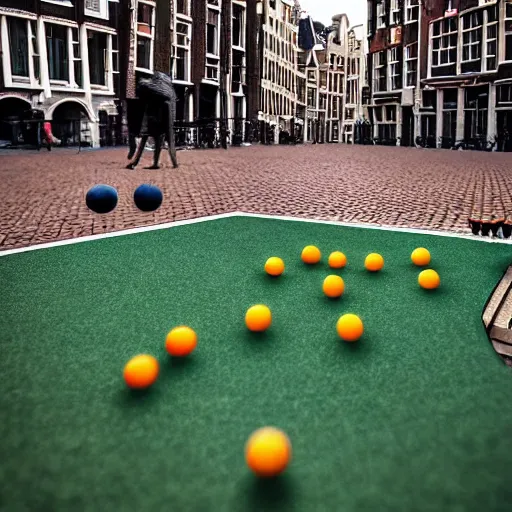 Prompt: petanque match next to prinsengracht, intricate detail, beautiful aesthetic, photorealistic, award winning professional petanque sports photography cinematic composition, volumetric noon lighting, rich colors, 8 k by rembrandt van rijn