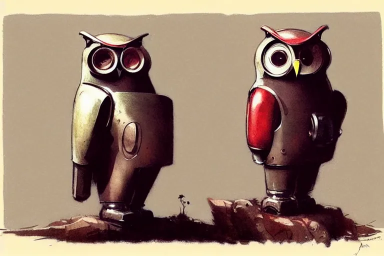 Prompt: adventurer ( ( ( ( ( 1 9 5 0 s retro future robot android owl. muted colors. ) ) ) ) ) by jean baptiste monge!!!!!!!!!!!!!!!!!!!!!!!!! chrome red