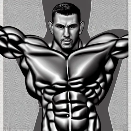 Image similar to a realistic detailed photo of a bodybuilder who is also a male android Chris Redfield, shiny skin, posing robotically, blank stare