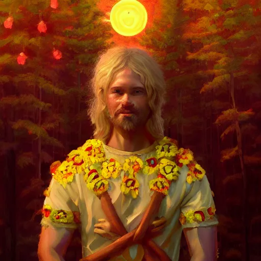 Prompt: midsommar alternate stories : the sun god, oil painting, ultradetailed, artstation, ultradetailed, digital painting, ultradetailed