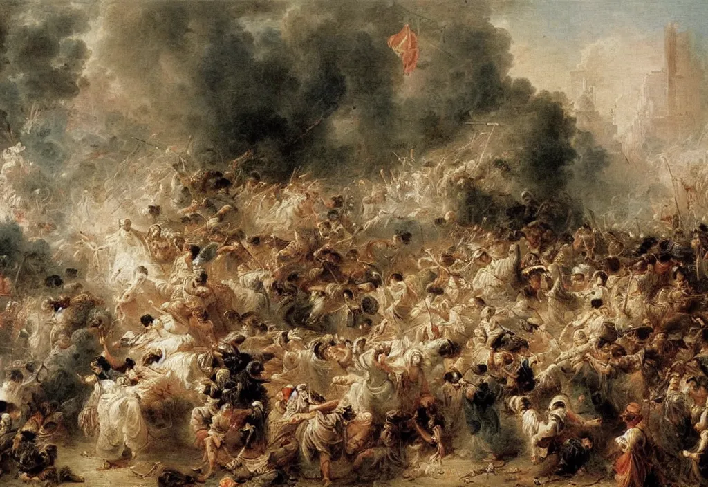 Image similar to hong kong riot by jean honore fragonard.