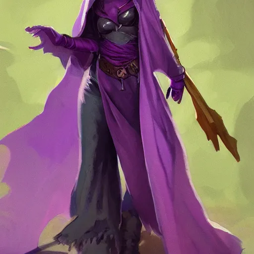 Image similar to full body, female warlock long hood cloak purple, fighting monster with magic, 8 k, trending on artstation by tooth wu and greg rutkowski