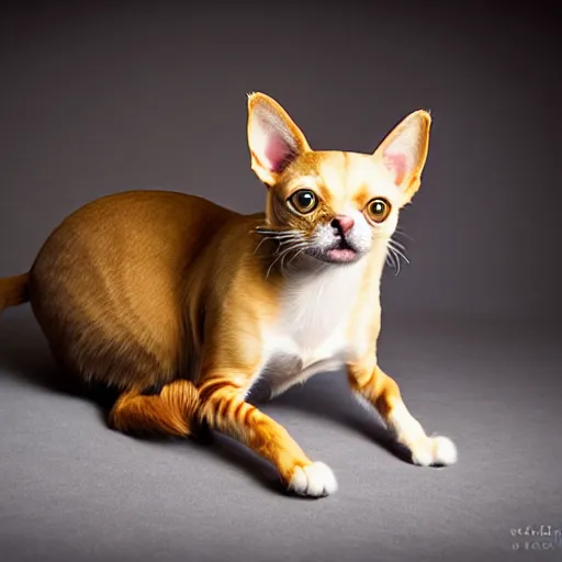 Image similar to a feline chihuahua - cat - hybrid, animal photography