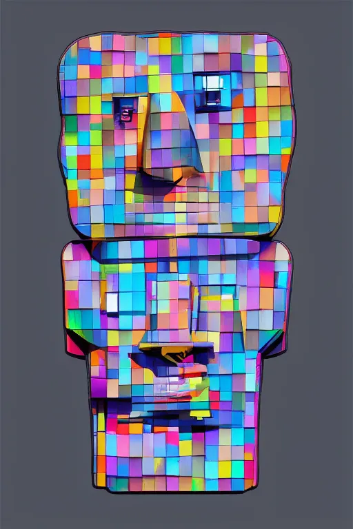 Image similar to cubist moai statue cutout digital illustration cartoon colorful beeple