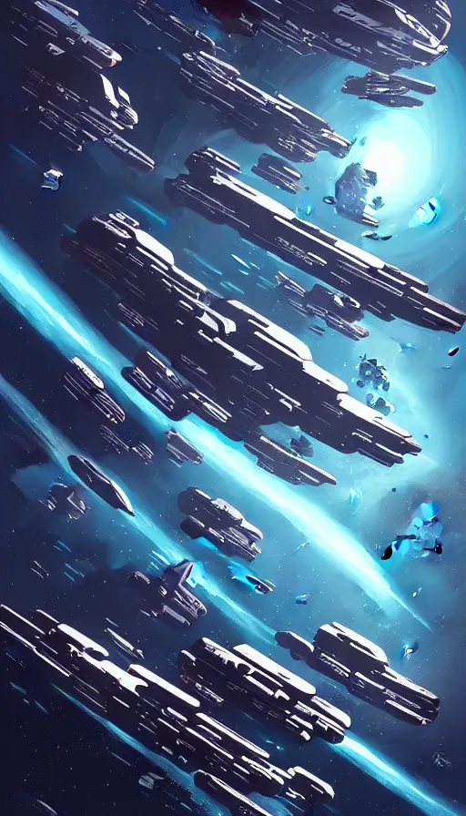 Image similar to Sci-fi illustration of a space armada by Pascal Blanché