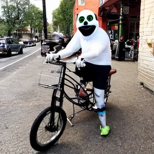 Prompt: pepe on a bike with beer