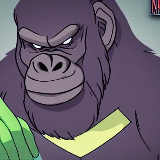 Image similar to cunning, sinister, gorilla in the style of netflix's dragon prince, cell shaded