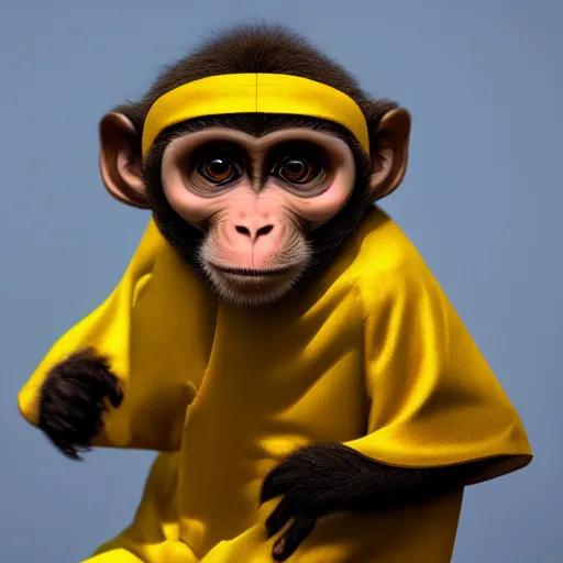 Prompt: a monkey wearing a yellow kimono, 8 k