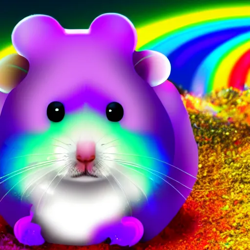 Prompt: hamster made out of rainbow treasure, 8k, vibrant