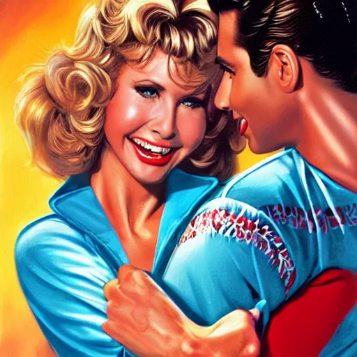 Prompt: Olivia Newton-John as Sandy in Grease, by Mark Brooks, Donato Giancola, Victor Nizovtsev, Scarlett Hooft Graafland, Chris Moore