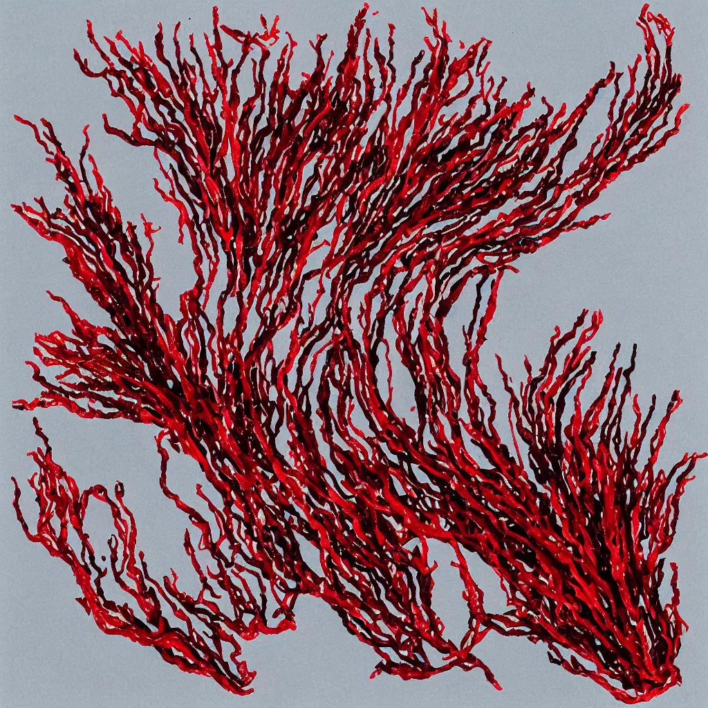 Prompt: bladder wrack and red dulse seaweed, decorative design against a grey background, done in Water colour