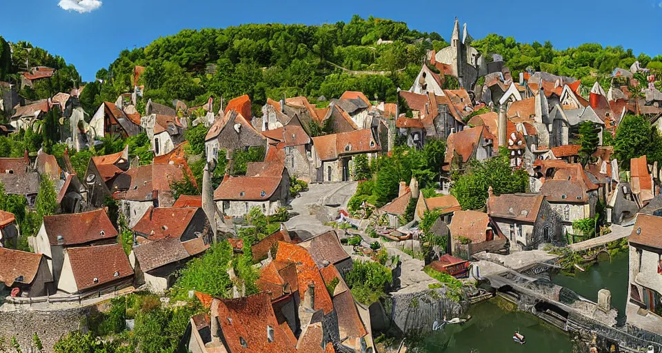 Prompt: a cartoon village in france by didier conrad