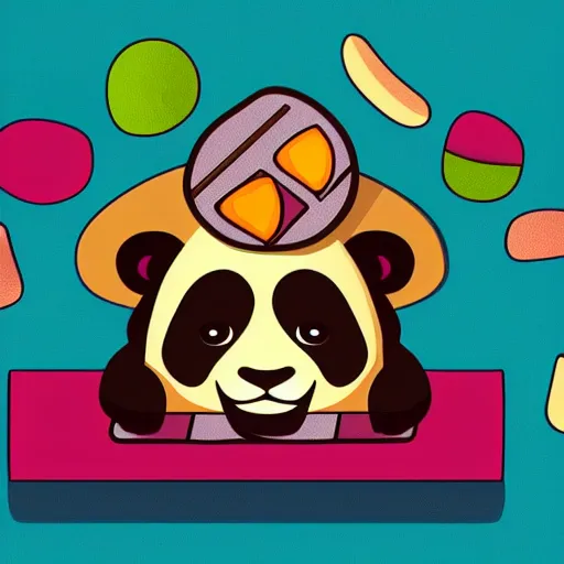 Prompt: vector artwork of a panda eating a chocolate bar, colorful illustration