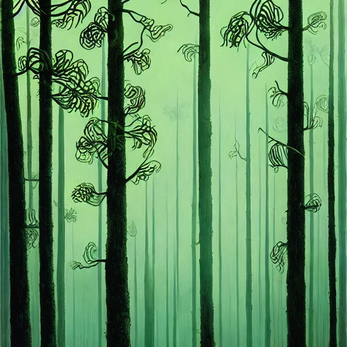 Image similar to charles burchfield art painting, beautiful arboreal forest by Adriaan Herman Gouwe, oregon washington rain forest by beeple