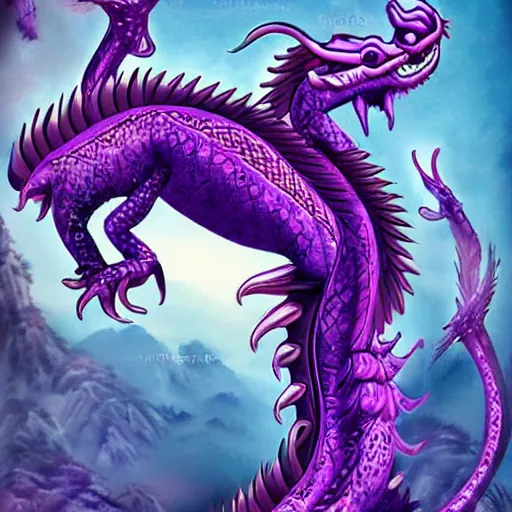 Prompt: cute purple Chinese dragon with ai for girls, epic, digital art