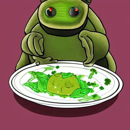 Image similar to a plate of a wholesome dinner of roasted tardigrade with a side of green mucus, digital art