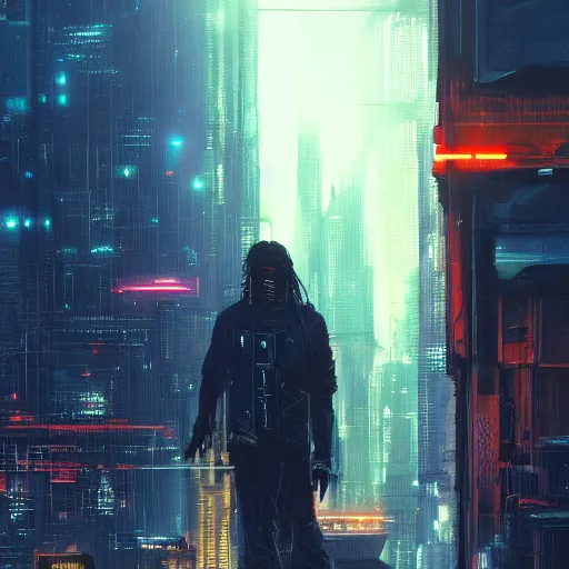 Image similar to cyberpunk, closeup portrait of a juice wrld, dramatic light, city background, sunset, dystopian setting, high contrast, sharp, neuromancer, henry dorsett case, painted by stanley lau, painted by greg rutkowski, painted by stanley artgerm, digital art, trending on artstation