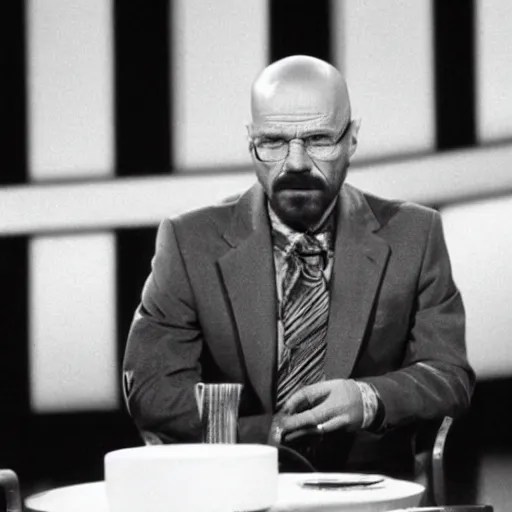 Prompt: A still of Walter White as a guest on Tonight With Johnny Carson, 1970s
